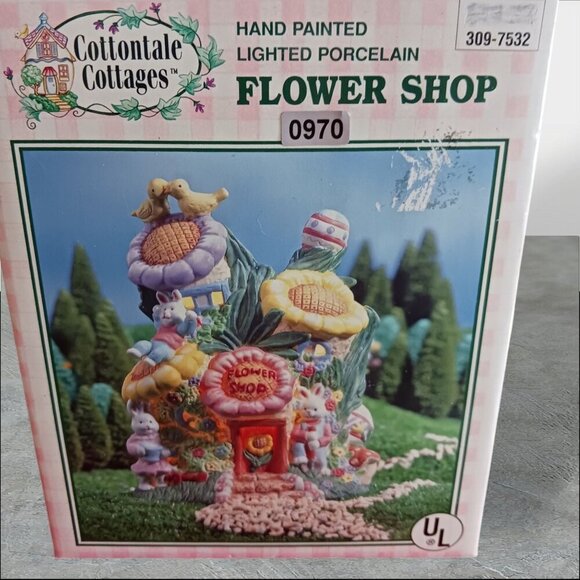Cottontale Cottage Lighted Porcelain Bunny Flower Shop Figurine - Picture 1 of 9